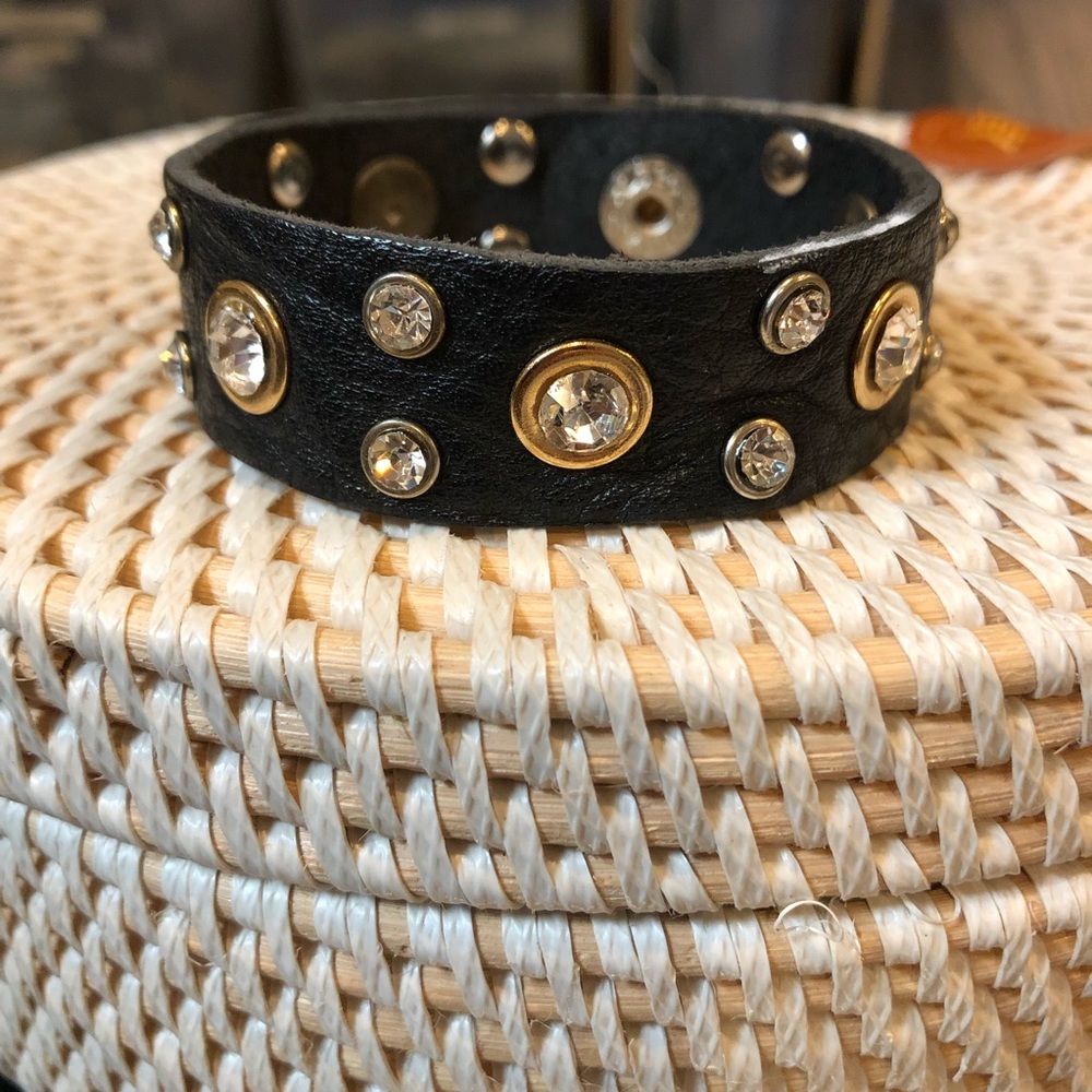 Rhinestones and Leather bracelet-edgy yet elegant!
